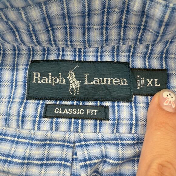 Ralph Lauren Shirt XL Blue White Check Plaid Short Sleeve Classic Fit - Picture 3 of 6
